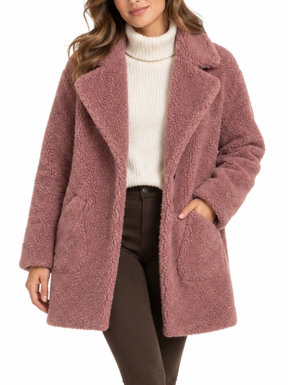 ABERCROMBIE & FITCH PINK TEDDY SHERPA COAT XS FAUX FUR QUIET LUXURY WINTER